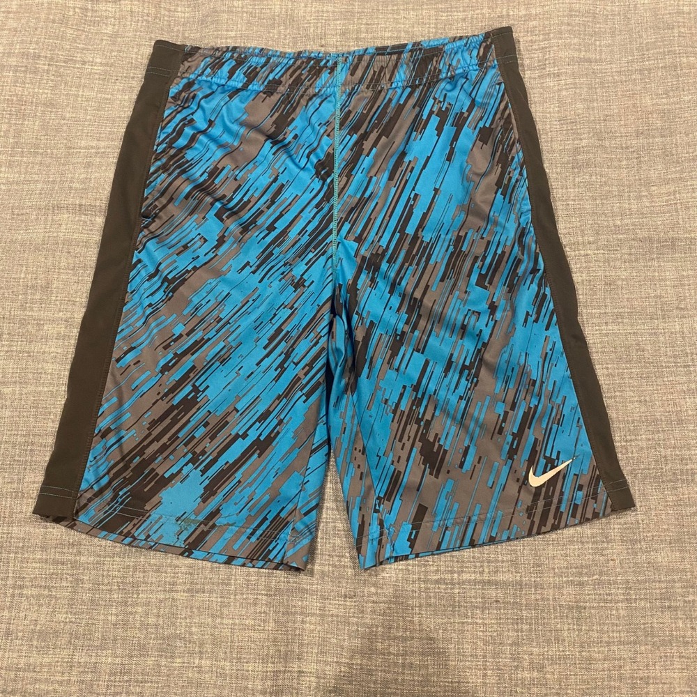 Nike Dri-FIT Mens Large Blue Grey Digital Glitch Athletic Basketball Shorts